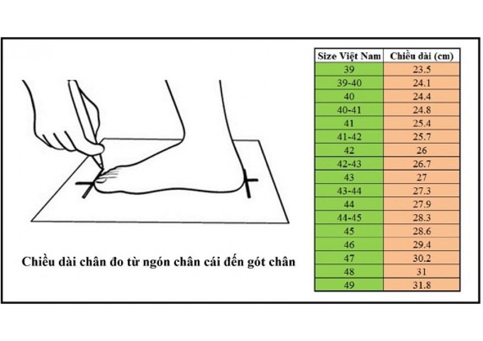 Cách đo, chọn size giày và bảng quy đổi size giày chuẩn